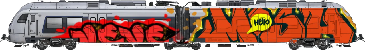 Digital graffiti by Verfer on London Train