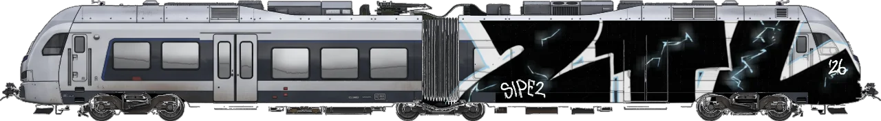 Digital graffiti by SIPE2 on London Train